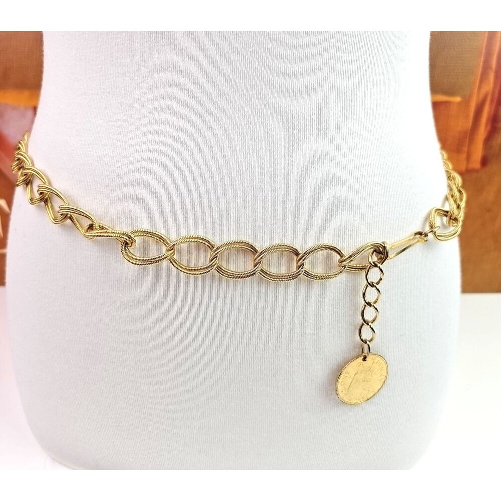 Vintage Queen Elizabeth Coin Belt Gold Tone Snake Chain Boho Statement Belt